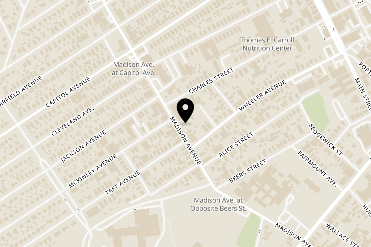 Map showing the location of Sergio's Pizza & Restaurant on 780 Madison Ave in Bridgeport